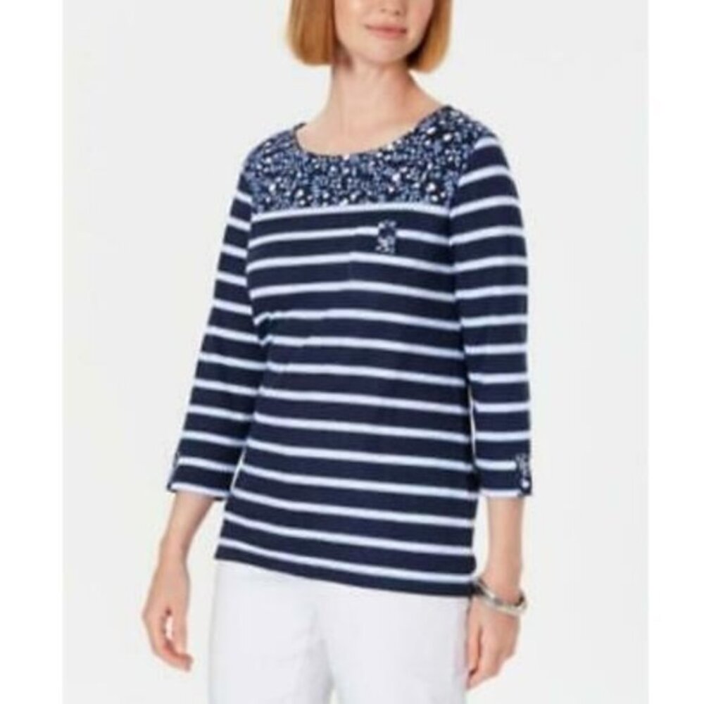 Karen Scott Striped Top Intrepid Blue. PS